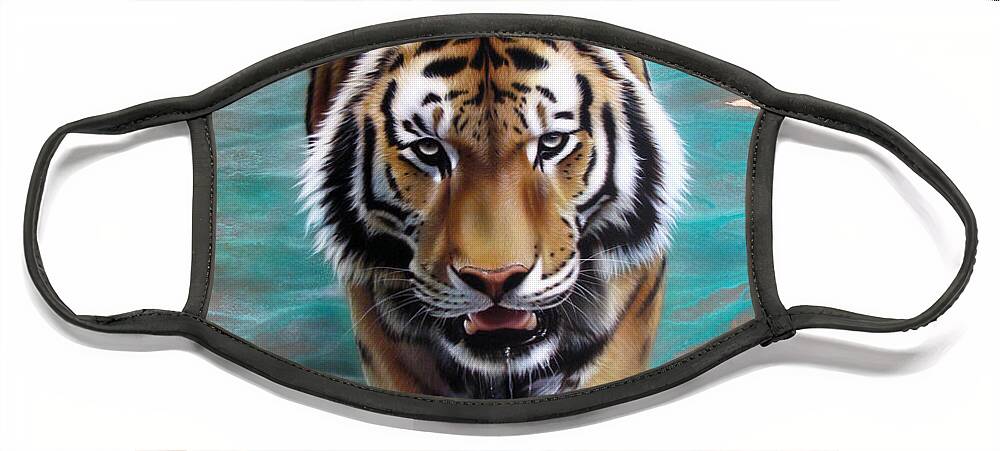 Copper Face Mask featuring the painting Copper Tiger 3 by Sandi Baker