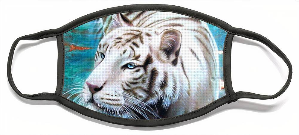 Copper Face Mask featuring the painting Copper White Tiger by Sandi Baker
