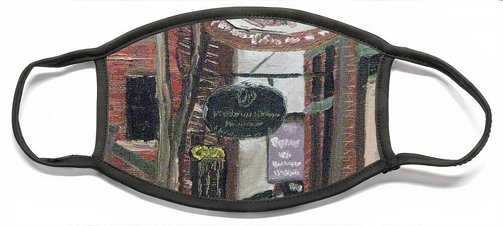 Portsmouth Shopfronts Storefronts Americana Shops Face Mask featuring the painting Corks n Curds by Francois Lamothe
