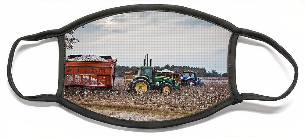Agricultural Face Mask featuring the photograph Cotton Harvest with Machinery in Cotton Field by Jo Ann Tomaselli