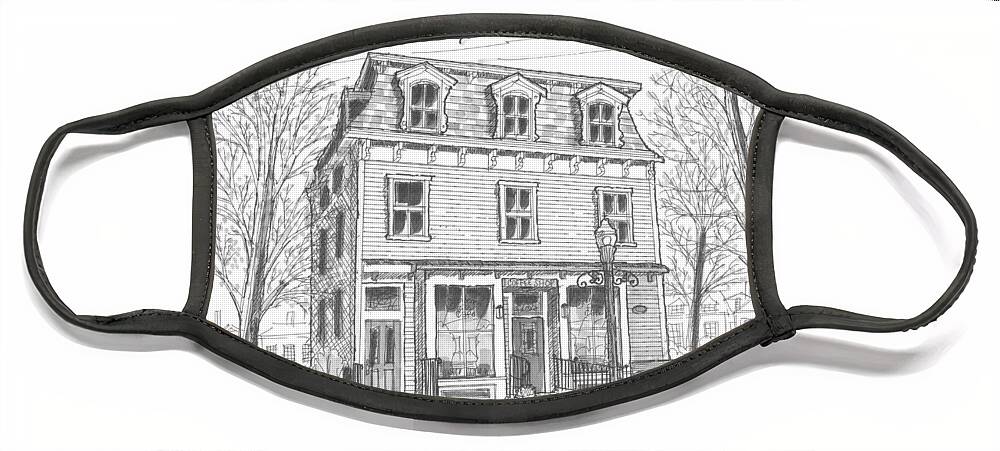 Hyde Park Face Mask featuring the drawing Cranberry's Cafe Circa 1884 by Richard Wambach