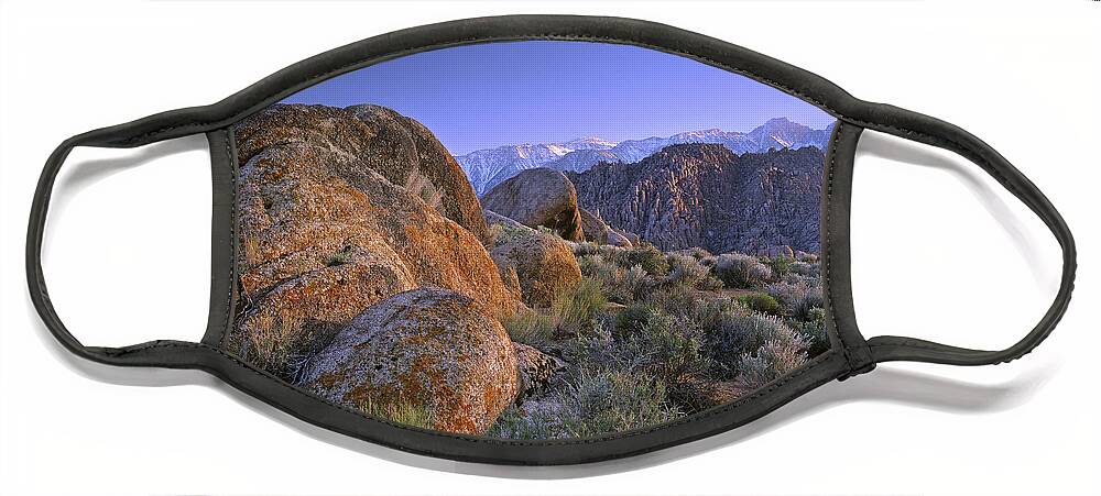 Feb0514 Face Mask featuring the photograph Crescent Moon Rising Over Sierra Nevada by Tim Fitzharris