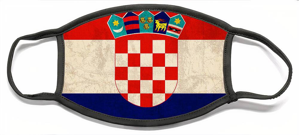 Croatia Face Mask featuring the mixed media Croatia Flag Vintage Distressed Finish by Design Turnpike