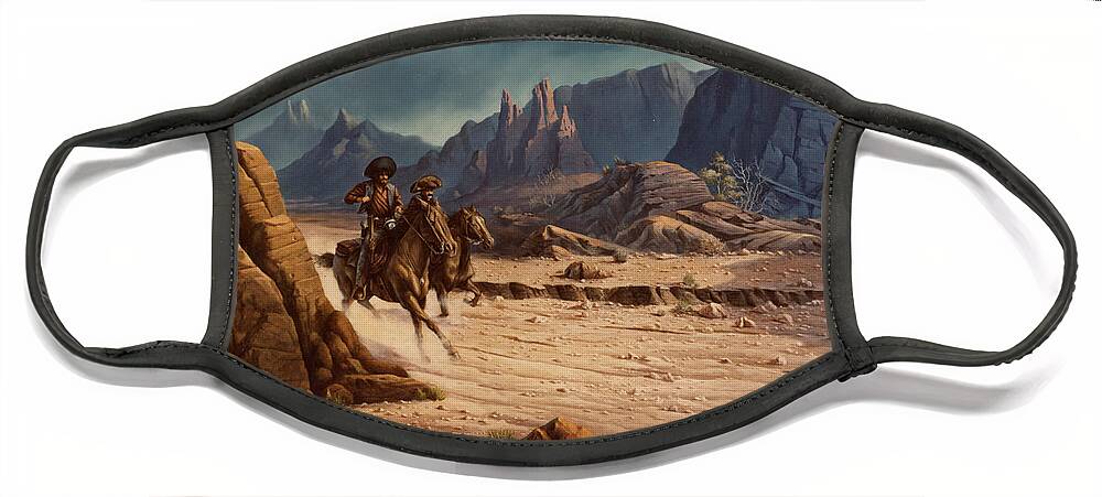 Michael Humphries Face Mask featuring the painting Crossing The Border by Michael Humphries