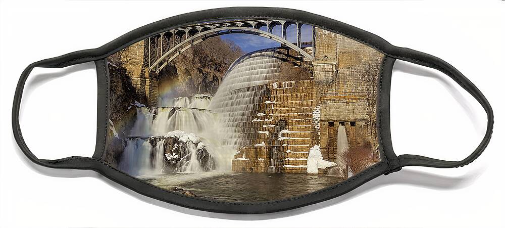 Croton Dam Face Mask featuring the photograph Croton Dam And Rainbow by Susan Candelario