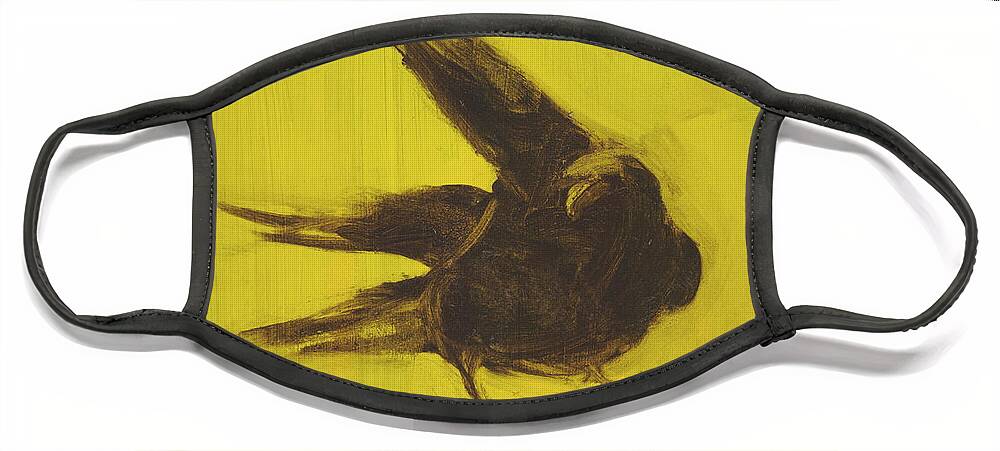 Crow Face Mask featuring the painting Crow 2 by David Ladmore