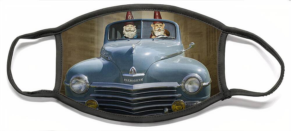 Beard Face Mask featuring the photograph Cruising Gnomes in a Vintage Plymouth by Randall Nyhof