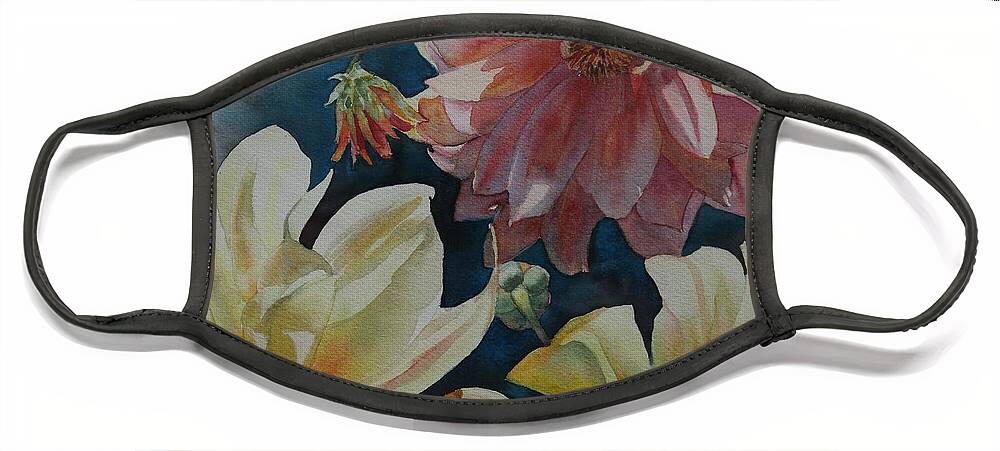 Flowers Face Mask featuring the painting Cynthia's Dahlias by Ruth Kamenev