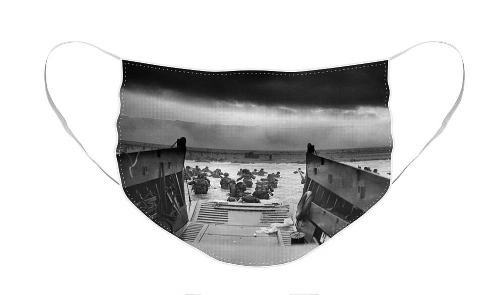 D Day Face Mask featuring the photograph D-Day Landing by War Is Hell Store