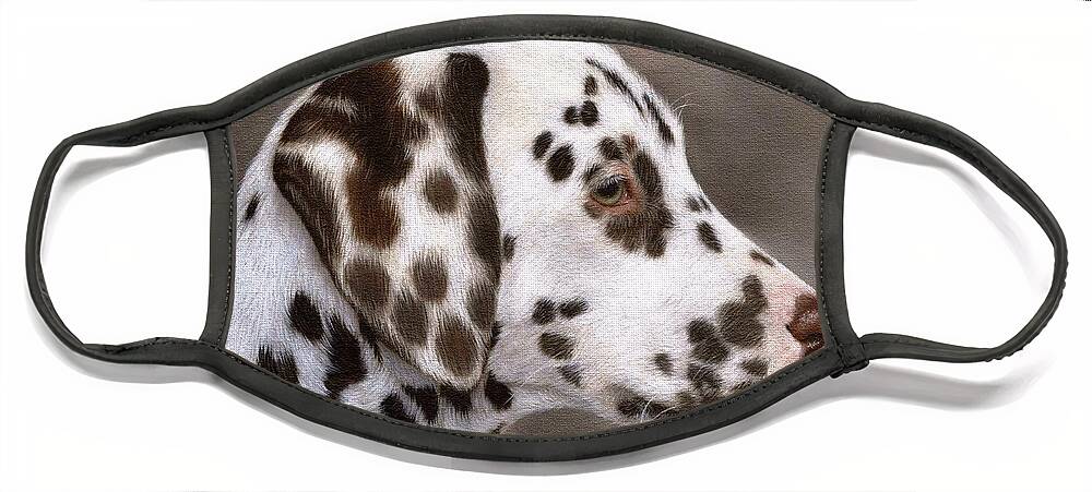 Dog Face Mask featuring the painting Dalmatian Puppy Painting by Rachel Stribbling