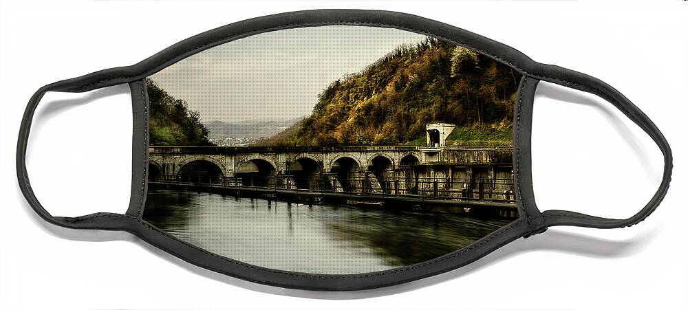 Adda Face Mask featuring the photograph Dam on Adda river by Roberto Pagani