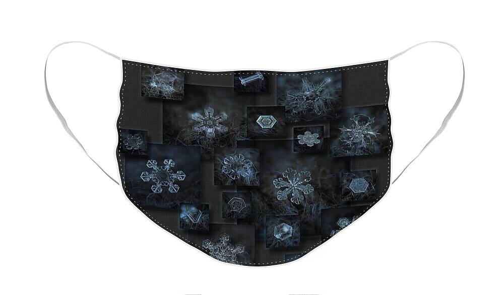 Snowflake Face Mask featuring the photograph Snowflake collage - Dark crystals 2012-2014 by Alexey Kljatov