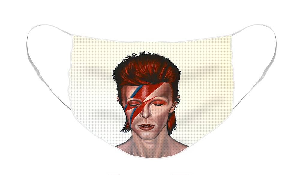 David Bowie Face Mask featuring the painting David Bowie Aladdin Sane by Paul Meijering