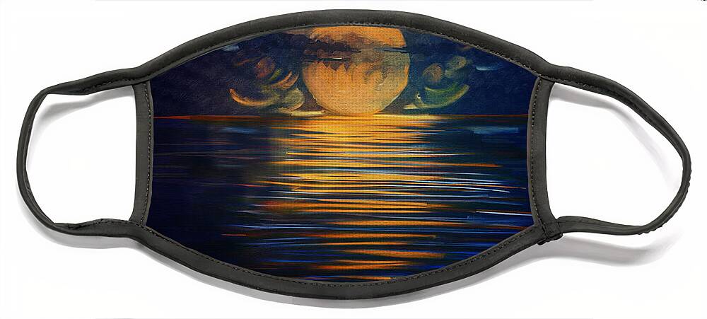 December Full Moon Peace Over The Ocean Face Mask featuring the painting December Full Moon Peace over The Ocean by Angela Stanton