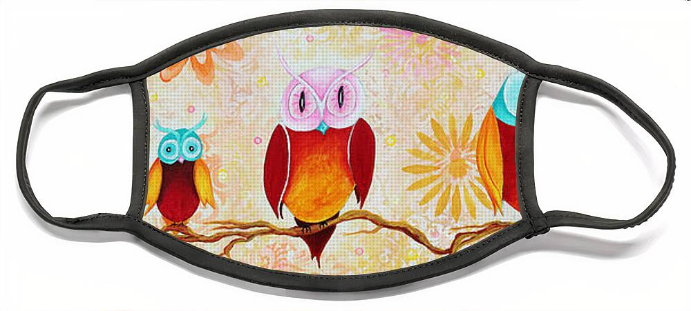 Owl Face Mask featuring the painting Decorative Whimsical Owl Owls Chi Omega Painting by Megan Duncanson by Megan Aroon
