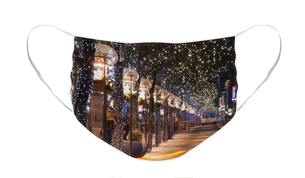 16th Street Mall Face Mask featuring the photograph Denver's 16th Street Mall at Christmas by Juli Scalzi