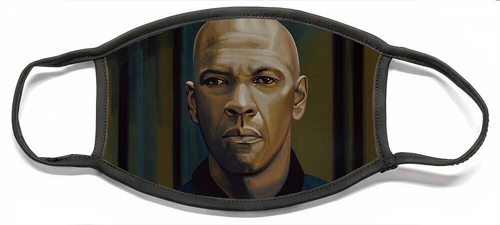 Denzel Washington Face Mask featuring the painting Denzel Washington in The Equalizer Painting by Paul Meijering