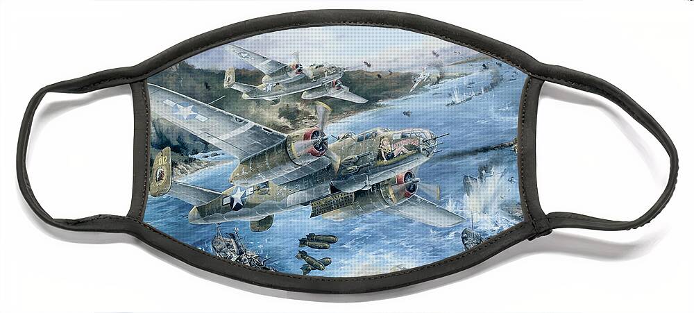 Aviation Art Face Mask featuring the painting Derailing The Tokyo Express by Randy Green