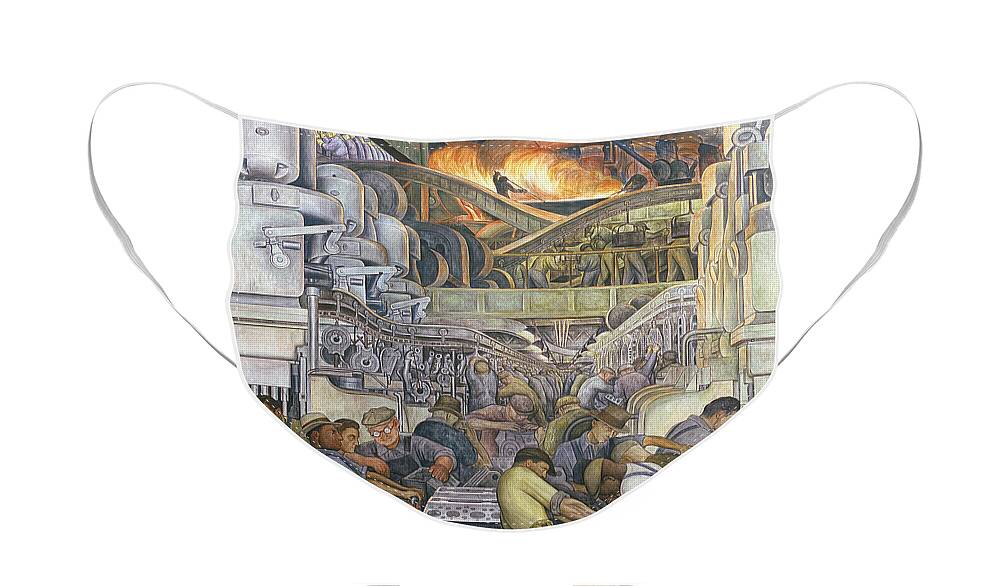 Machinery Face Mask featuring the painting Detroit Industry North Wall by Diego Rivera
