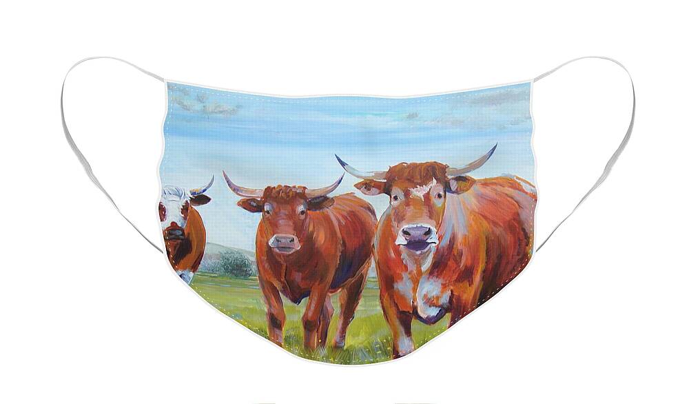 Ruby Red Cow Face Mask featuring the painting Devon Cattle by Mike Jory