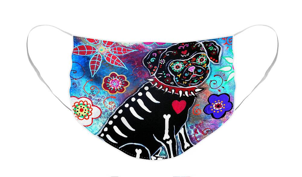 Day Of The Dead Face Mask featuring the painting Dia De Los Muertos Pug by Pristine Cartera Turkus