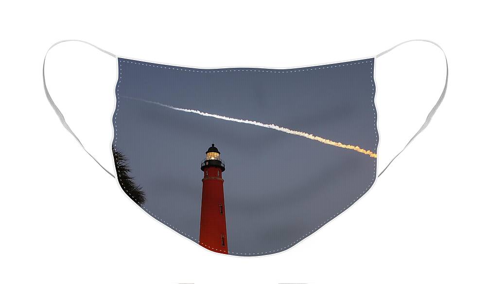 Space Face Mask featuring the photograph Discovery Booster Separation over Ponce Inlet Lighthouse by Paul Rebmann
