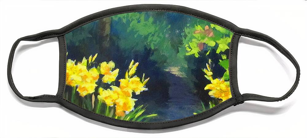 Summer Face Mask featuring the painting Discovery Garden by Karen Ilari
