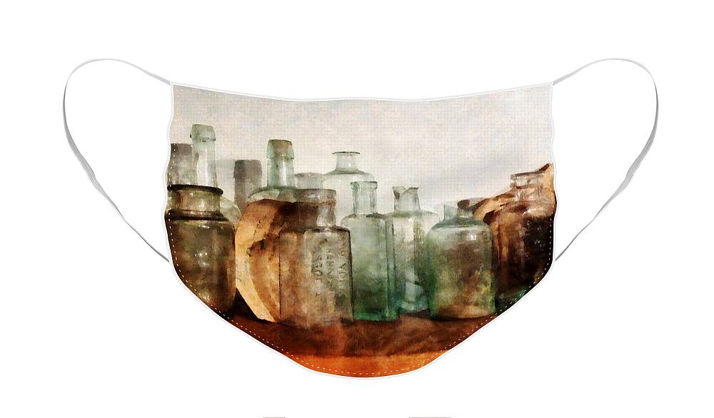Medicine Bottles Face Mask featuring the photograph Doctor - Row of Medicine Bottles by Susan Savad
