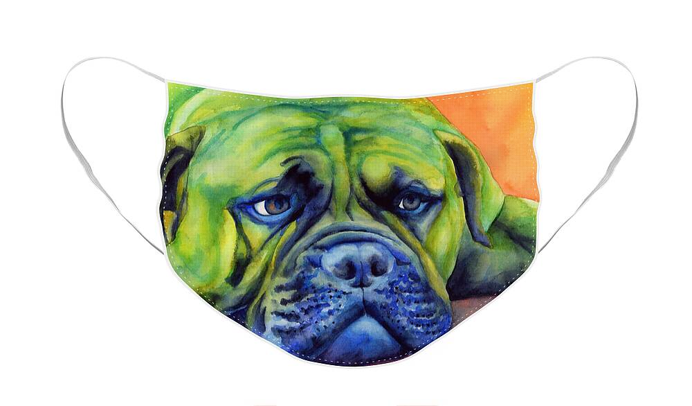 Dog Face Mask featuring the painting Dog Tired by Hailey E Herrera