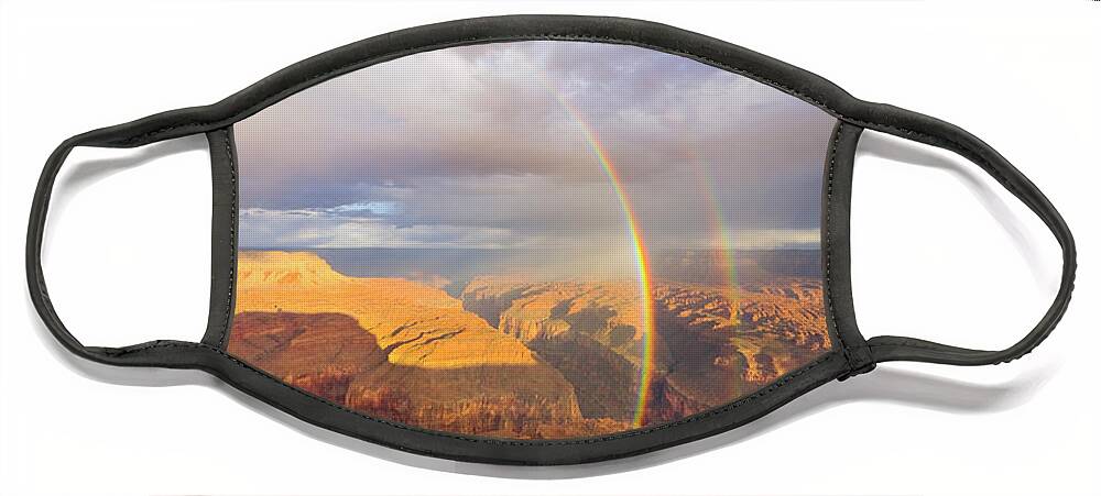 00345498 Face Mask featuring the photograph Rainbow at Kanab Pt, Grand Canyon by Yva Momatiuk John Eastcott