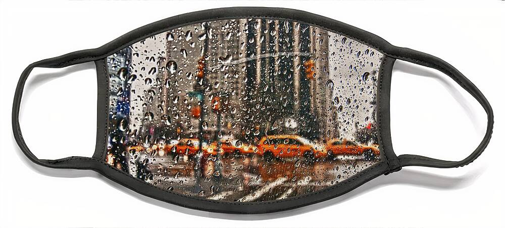New York Face Mask featuring the photograph Downpour in Manhattan by Peggy Dietz