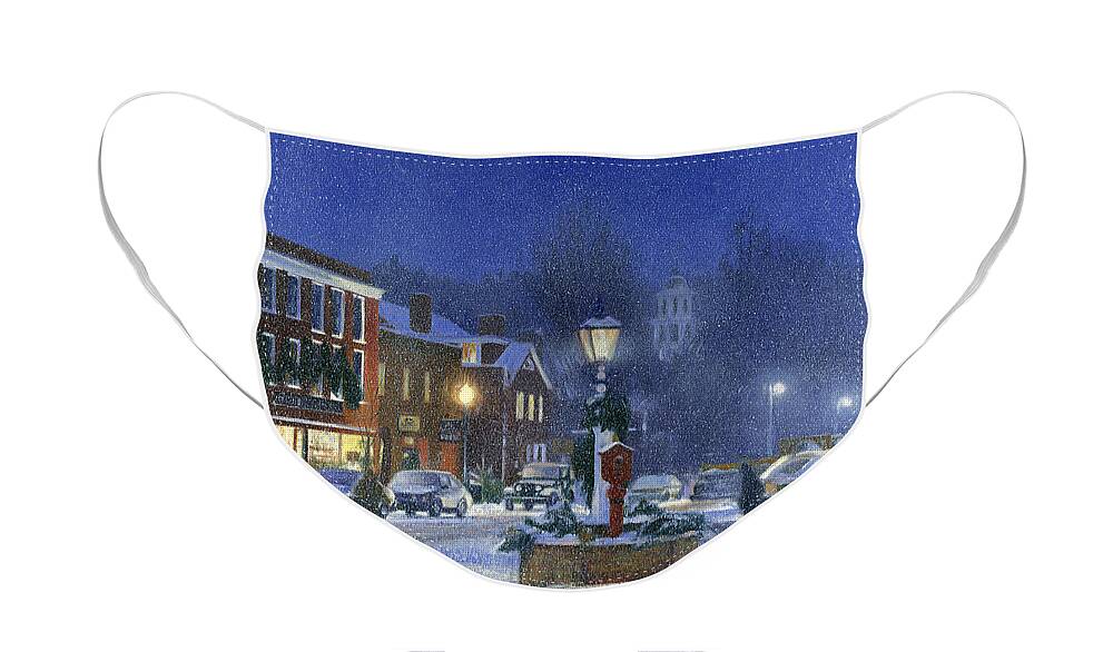Woodstock Face Mask featuring the painting Downtown Woodstock by Candace Lovely