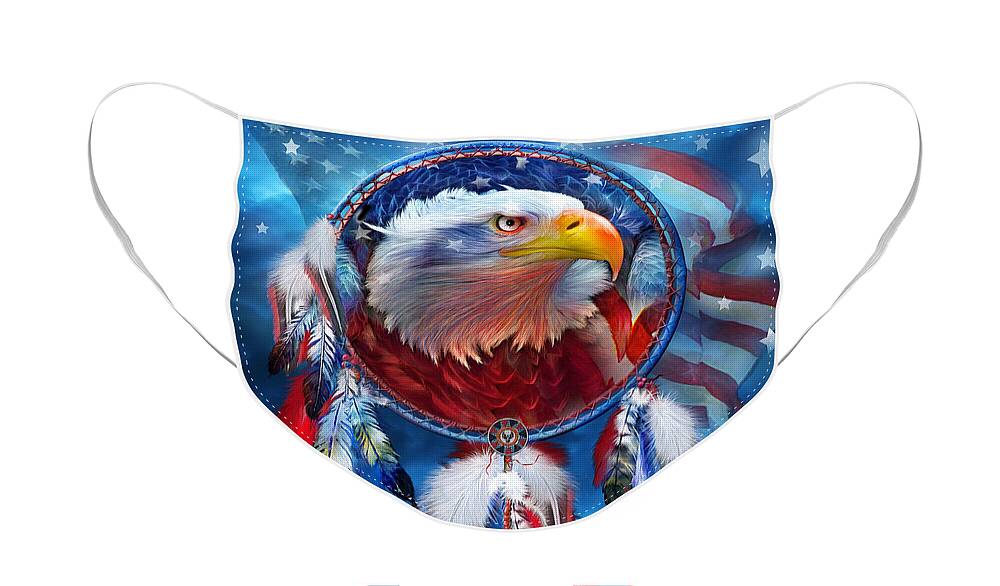 Carol Cavalaris Face Mask featuring the mixed media Dream Catcher - Eagle Red White Blue by Carol Cavalaris