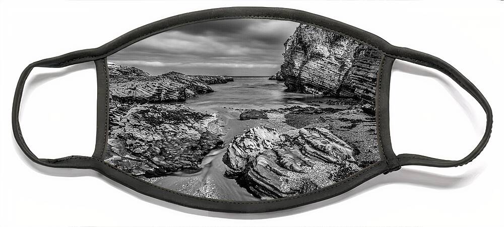 Seascape Face Mask featuring the photograph Dreamy Ocean Cove In Black and White by Mimi Ditchie