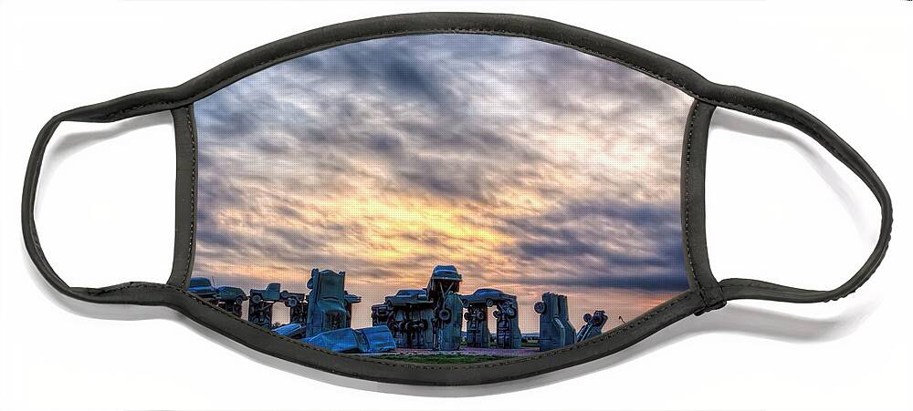 Carhenge Face Mask featuring the photograph Drifting Clouds of the Morning by Steve Sullivan