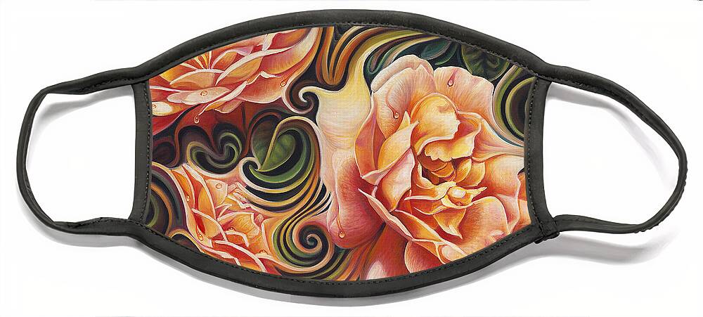 Rose Face Mask featuring the painting Dynamic Floral V Roses by Ricardo Chavez-Mendez