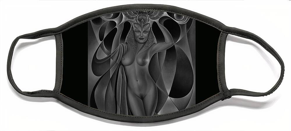 Nude-art Face Mask featuring the painting Dynamic Queen V-Black and White by Ricardo Chavez-Mendez