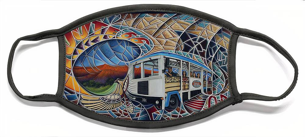 Mosiac Face Mask featuring the painting Dynamic Route 66 II by Ricardo Chavez-Mendez