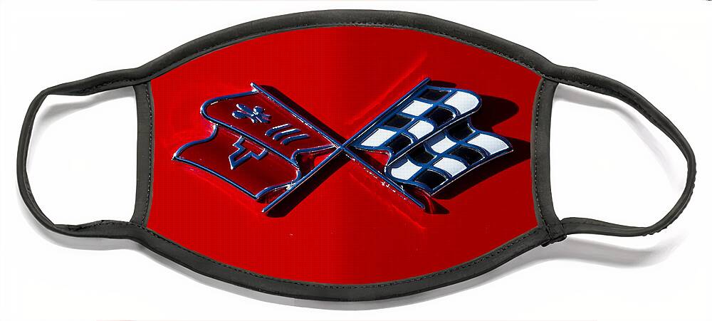 Corvette Face Mask featuring the photograph Early C3 Corvette emblem red by Dennis Hedberg