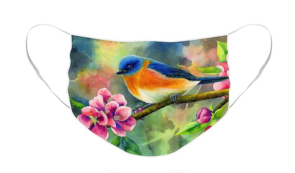 Bird Face Mask featuring the painting Eastern Bluebird by Hailey E Herrera