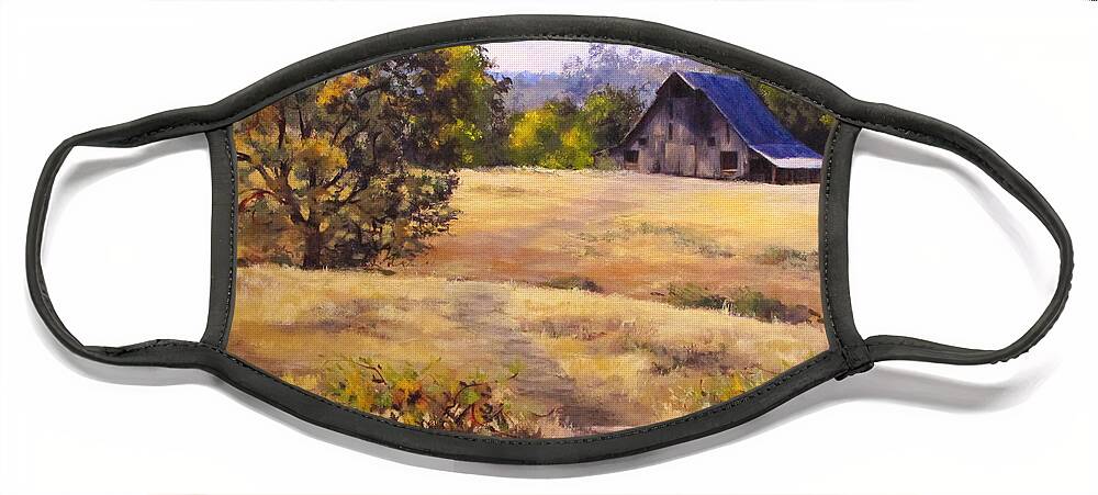 Landscape Face Mask featuring the painting Edge of Autumn by Karen Ilari