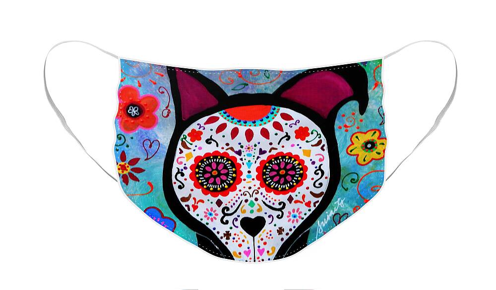 El Perro Face Mask featuring the painting El Perro Day Of The Dead by Pristine Cartera Turkus