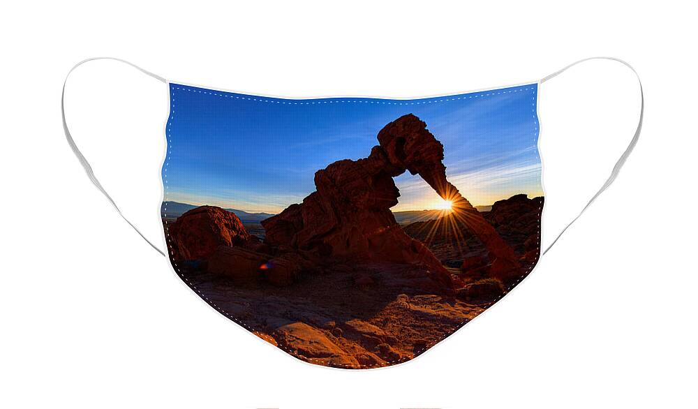 Elephant Arch Face Mask featuring the photograph Elephant Sunrise by Chad Dutson