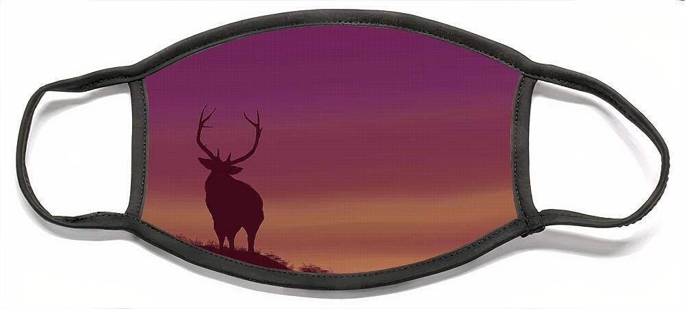 Elk Face Mask featuring the digital art Elk at Dusk by Terry Frederick