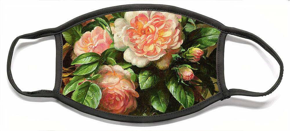 Rose Face Mask featuring the painting English Elegance Roses in a Glass by Albert Williams