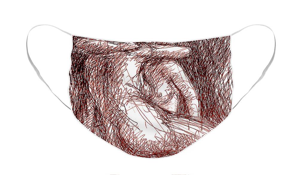 Erotic Renderings Face Mask featuring the drawing Erotic Drawings 19-2 by Gordon Punt