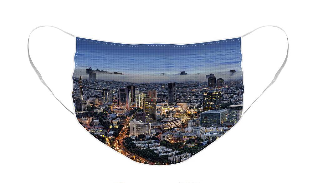 Israel Face Mask featuring the photograph Evening City Lights by Ron Shoshani