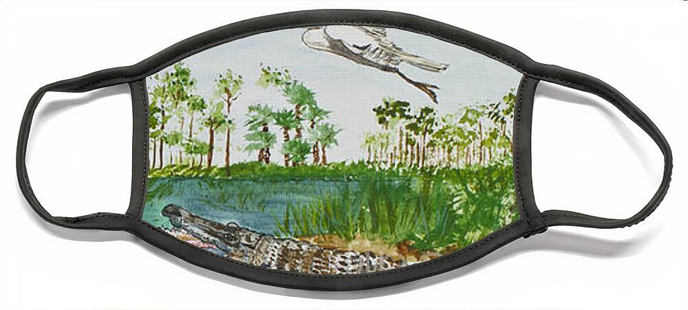 Everglades Face Mask featuring the painting Everglades Critters by Janis Lee Colon