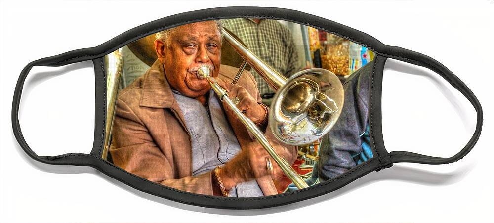 Mobile Face Mask featuring the digital art Excelsior Band Horn Player by Michael Thomas