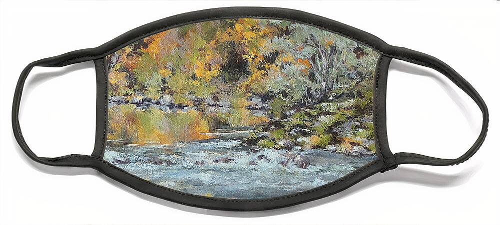 Seasons Face Mask featuring the painting Fall on the River by Karen Ilari
